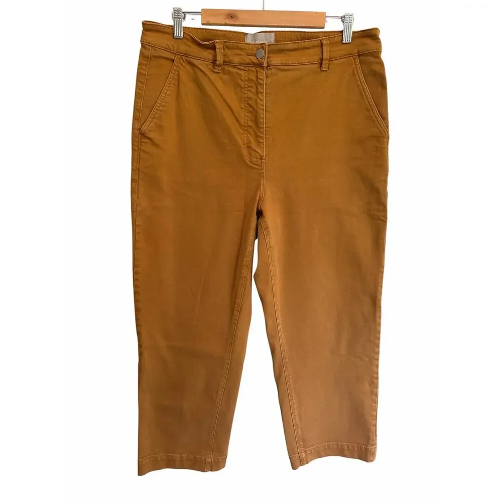 Everlane Women’s 16 Straight Leg Crop Pants Ultra High Rise Ochre Stretch Cotton